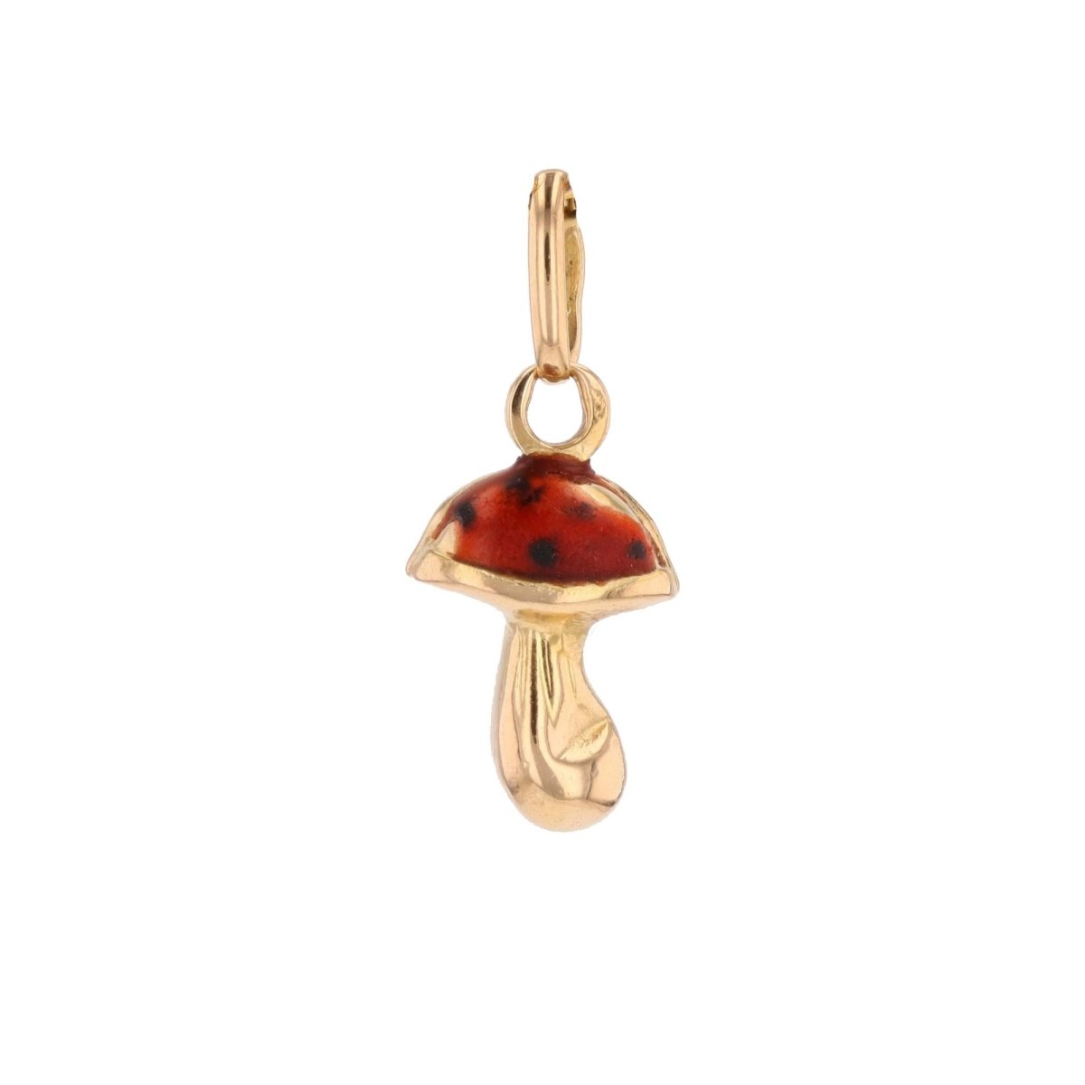 Pendant charm yellow gold enameled mushroom