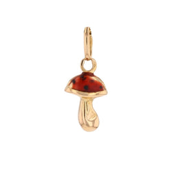 Pendant charm yellow gold enameled mushroom