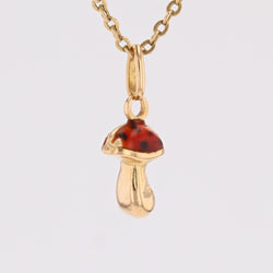 Pendant charm yellow gold enameled mushroom