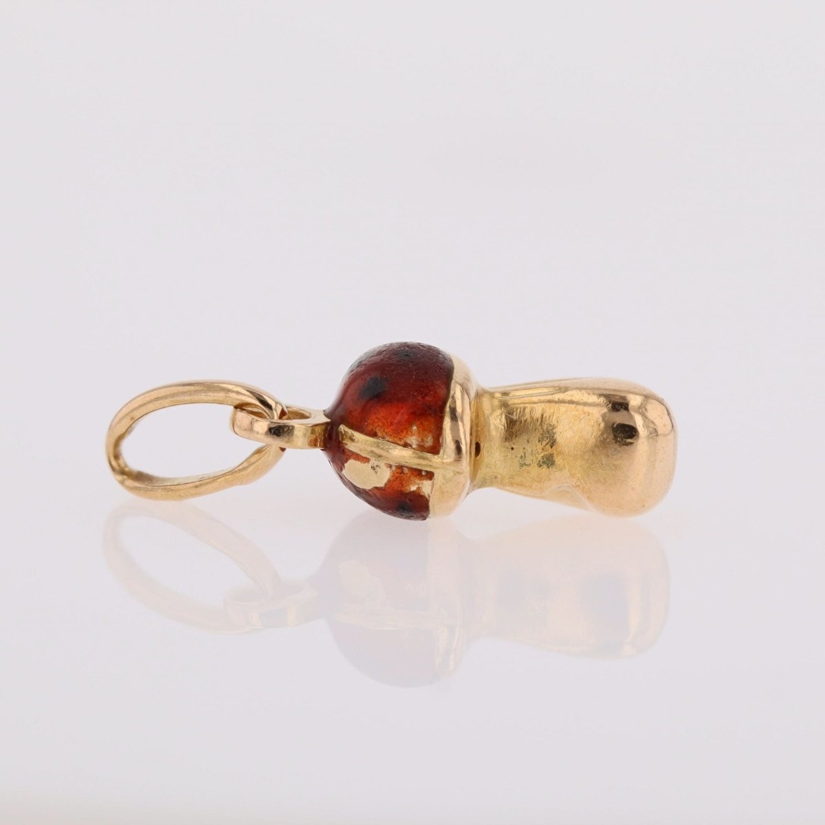 Pendant charm yellow gold enameled mushroom