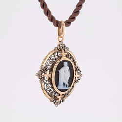 Antique cameo and brooch pendant diamonds cut in pink