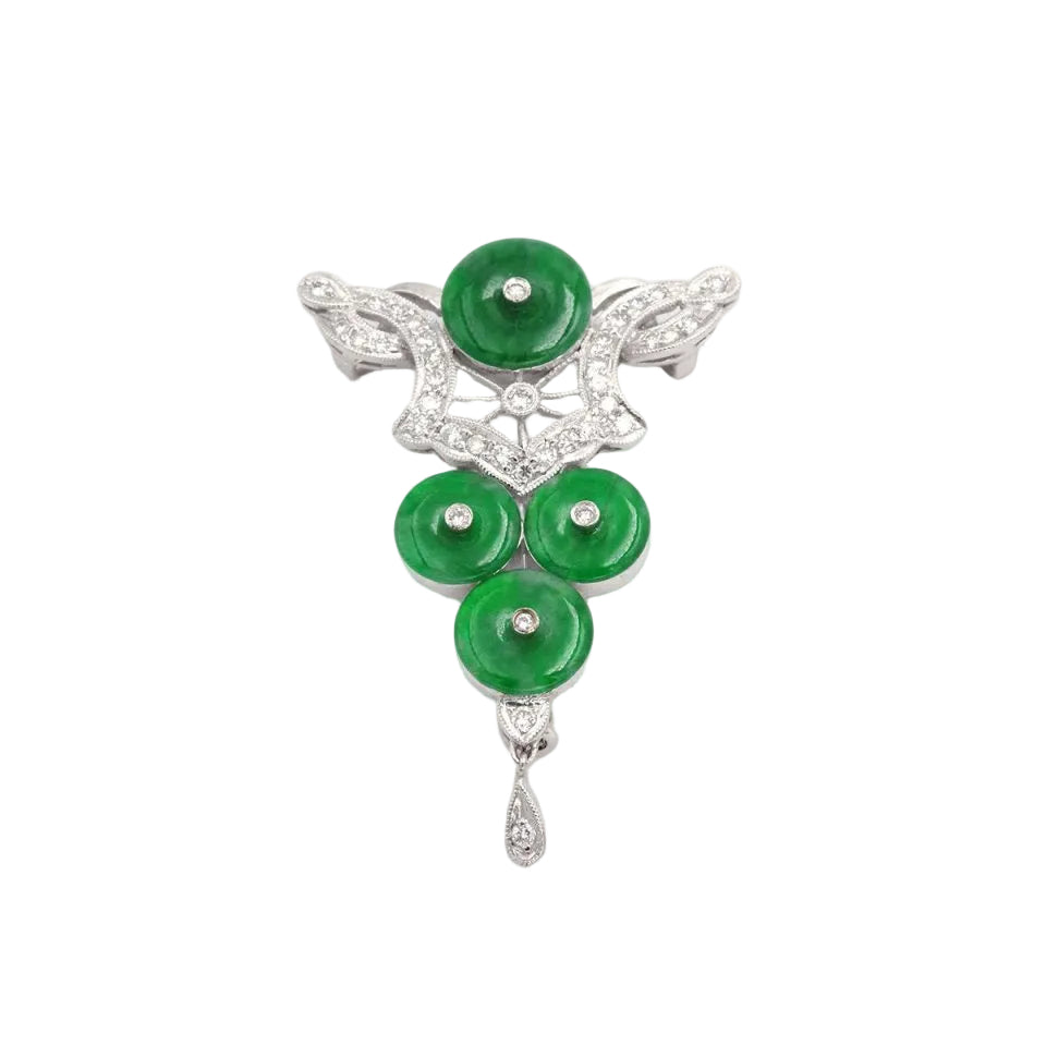Pendentif broche jade et diamants en or - Castafiore