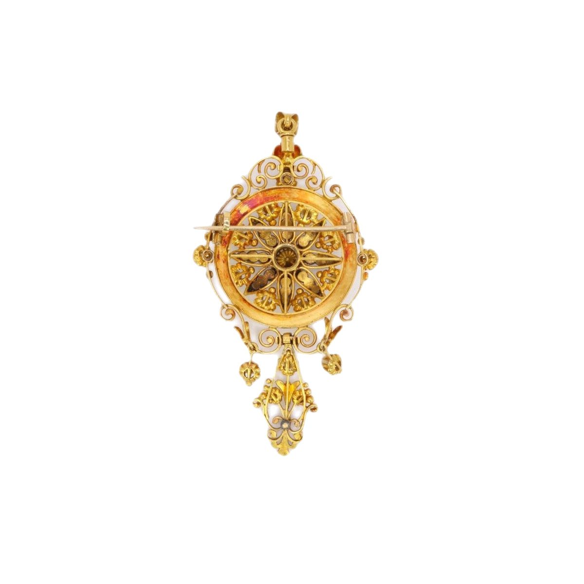 Pendentif Broche Napoléon III or diamants perles fines - Castafiore