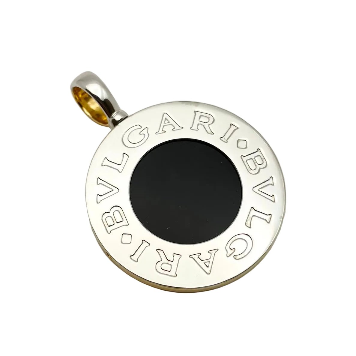 Pendentif BULGARI en or blanc, or jaune, nacre et onyx - Castafiore