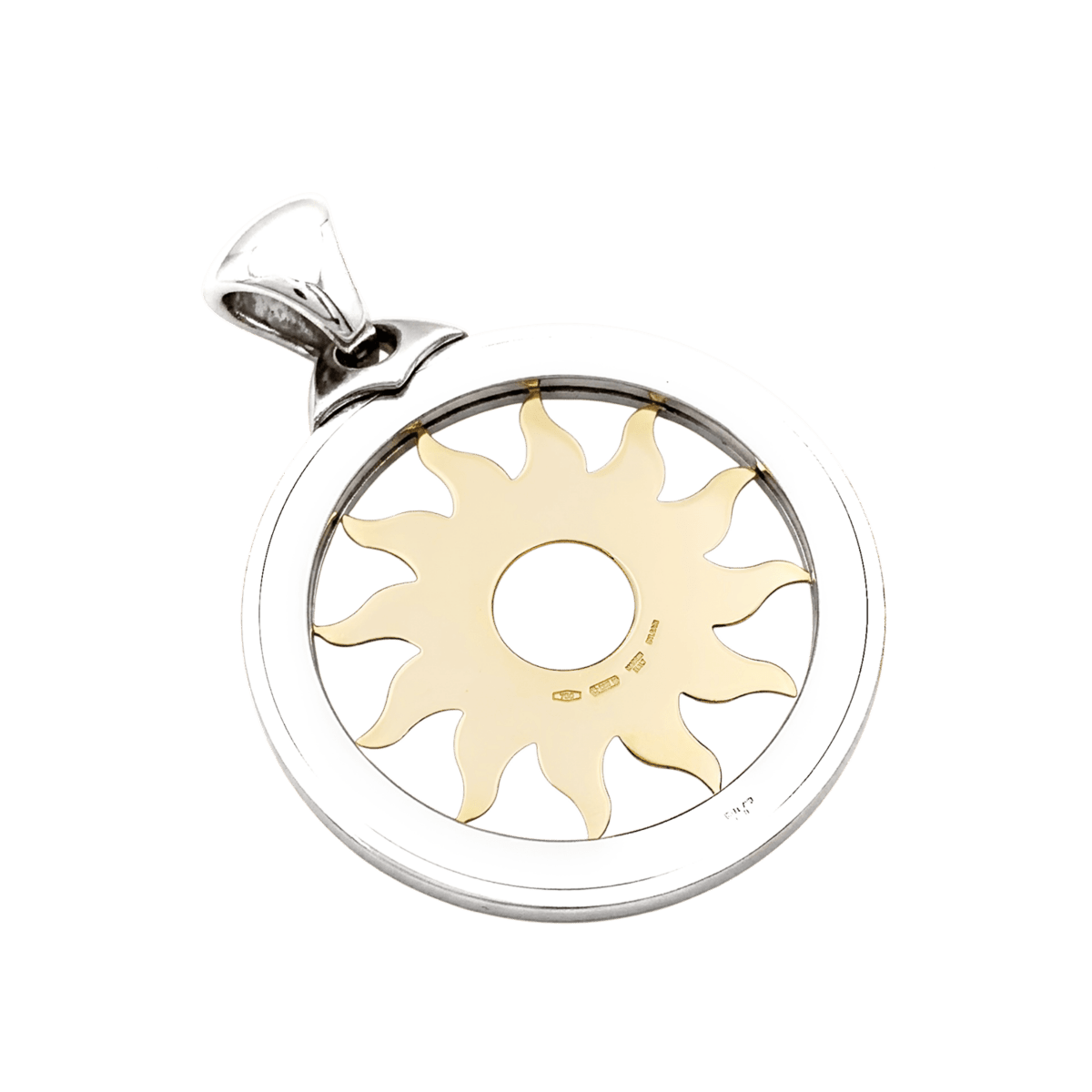Pendentif BULGARI "Tondo Sun" en or jaune et acier - Castafiore
