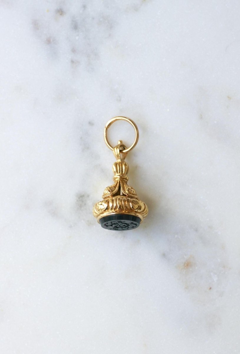 Pendentif Cachet Or Jaune et Jaspe Sanguin - Castafiore