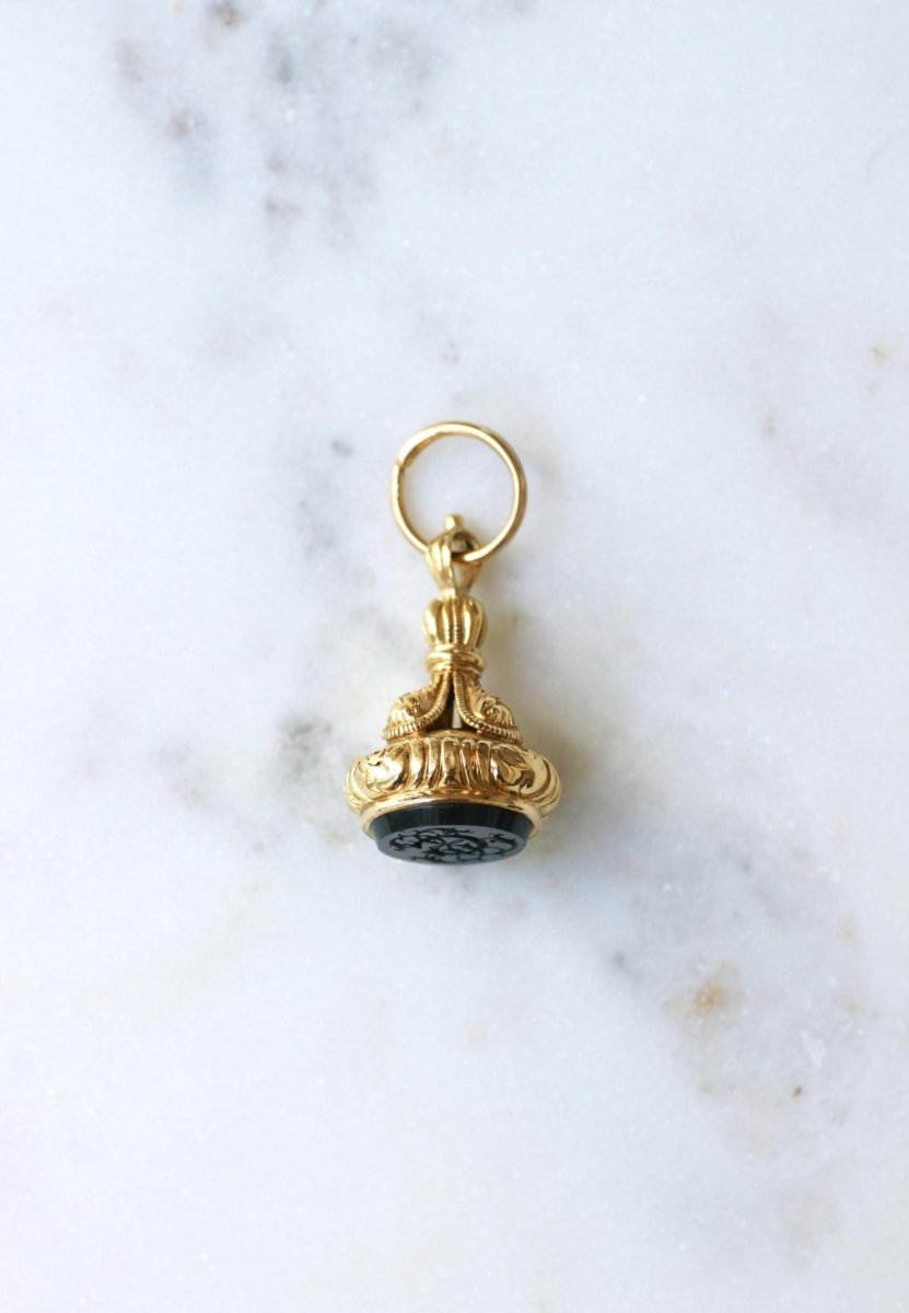 Pendentif Cachet Or Jaune et Jaspe Sanguin - Castafiore