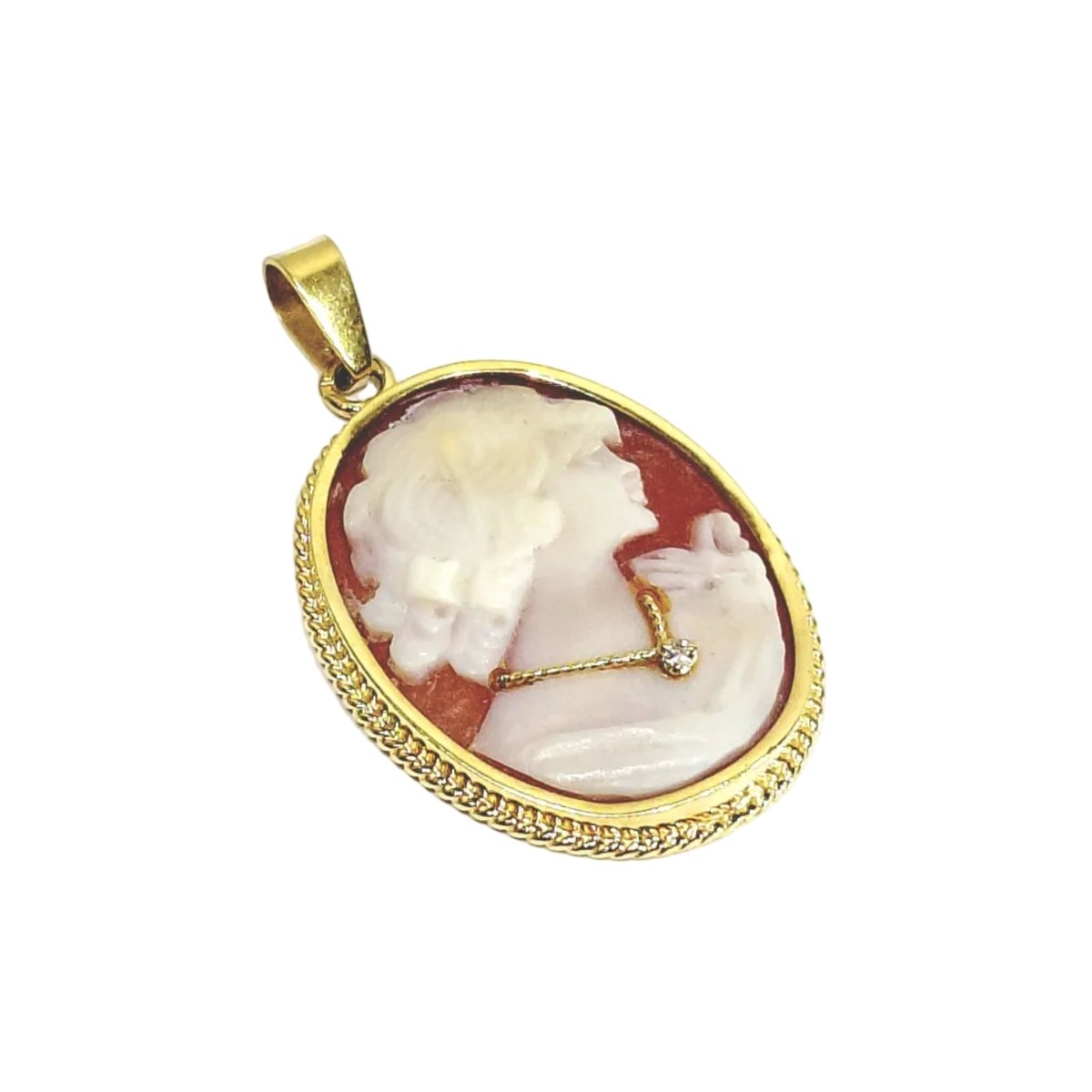 Pendentif Camée en or jaune, coquillage, et diamant - Castafiore