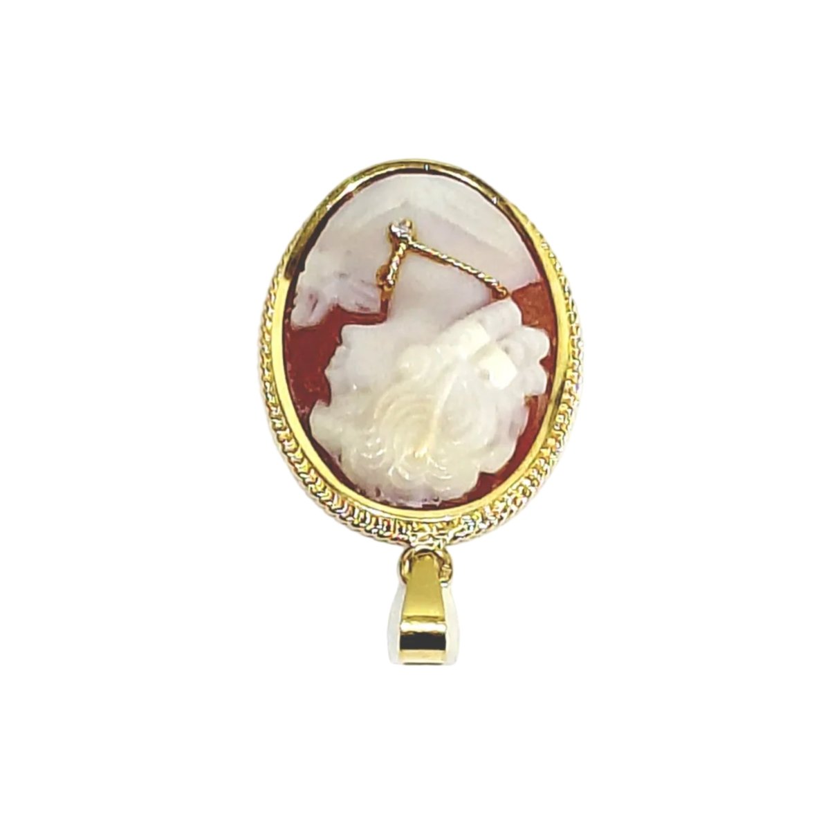 Pendentif Camée en or jaune, coquillage, et diamant - Castafiore