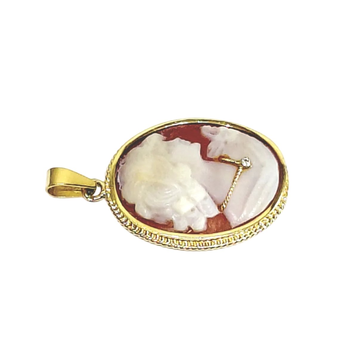 Pendentif Camée en or jaune, coquillage, et diamant - Castafiore