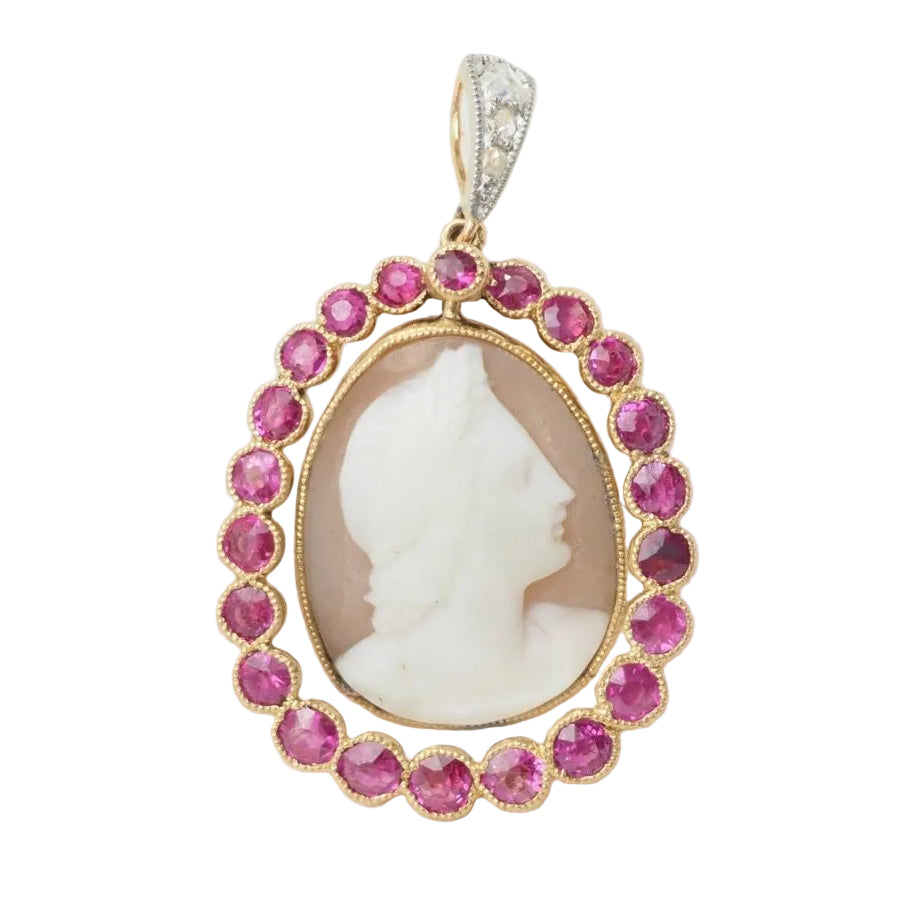 Pendentif camée en or jaune rubis et diamants - Castafiore