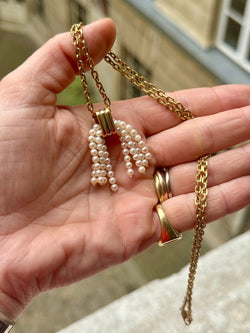 Pendentif CARTIER pompon en or jaune, or blanc, or rose et perles - Castafiore