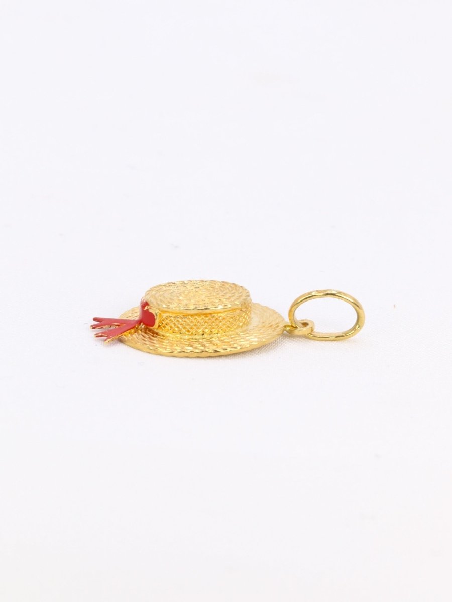 Pendentif charms vintage chapeau or jaune email rouge - Castafiore