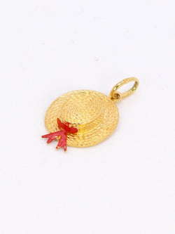Pendentif charms vintage chapeau or jaune email rouge - Castafiore