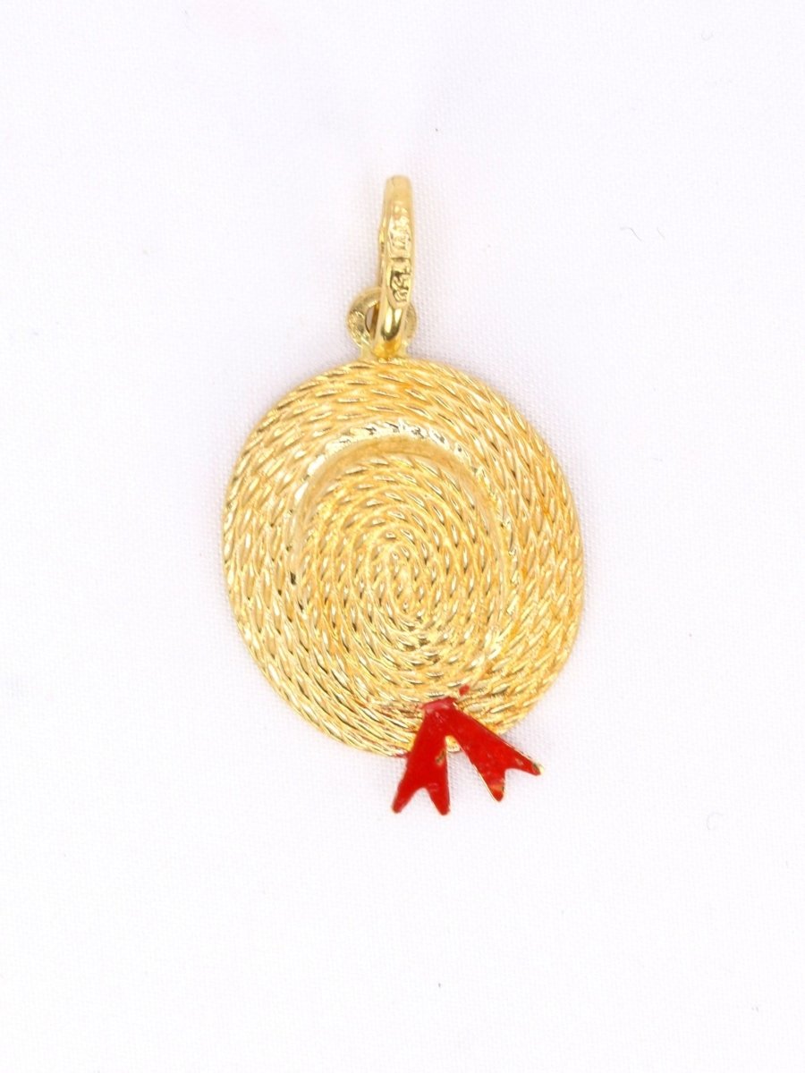 Pendentif charms vintage chapeau or jaune email rouge - Castafiore