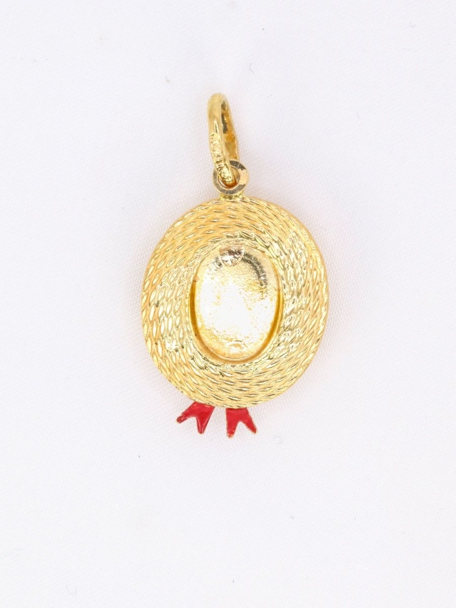 Pendentif charms vintage chapeau or jaune email rouge - Castafiore