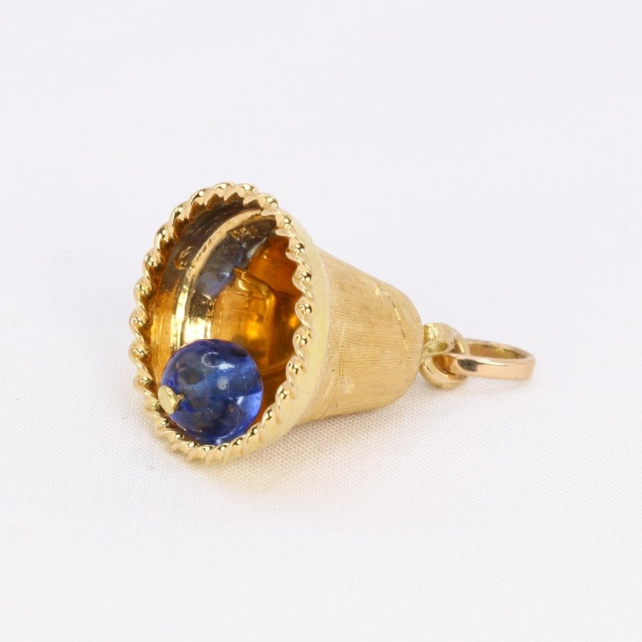 Pendentif charms vintage cloche or jaune pierre bleue - Castafiore