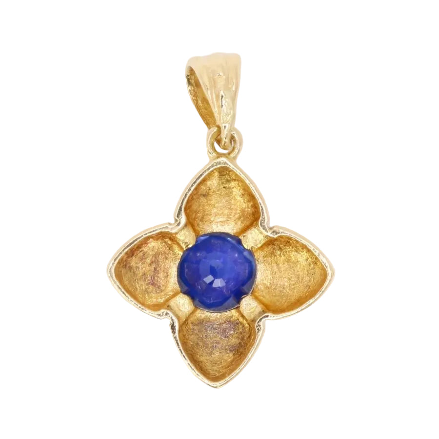 Pendentif charms vintage fleur or jaune saphir - Castafiore