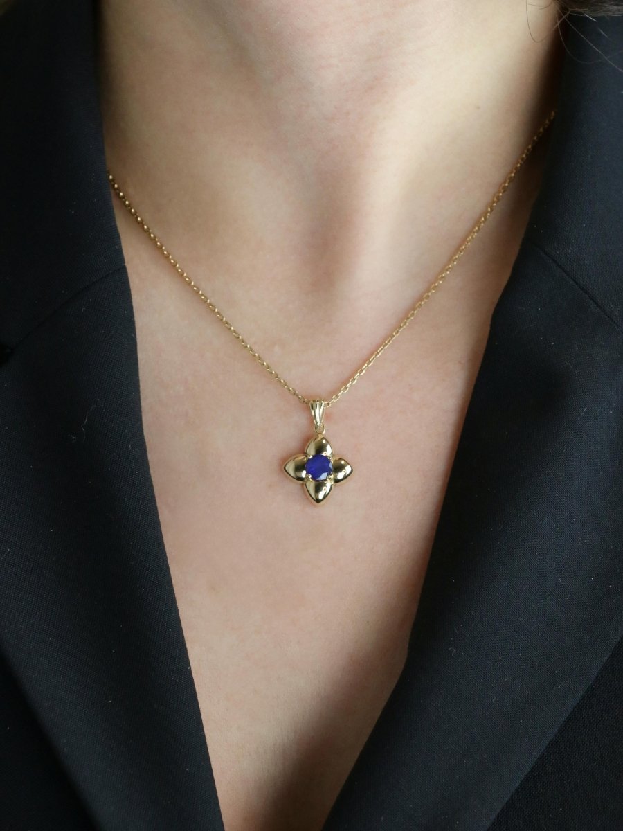 Pendentif charms vintage fleur or jaune saphir - Castafiore