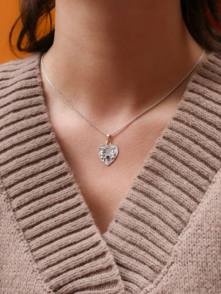 Pendentif coeur "il bat pour toi" or blanc saphir - Castafiore