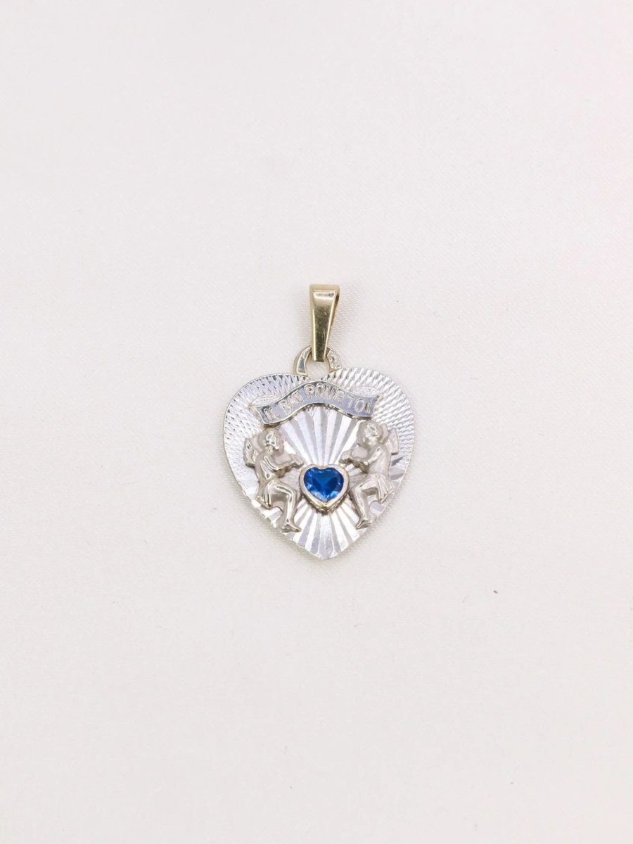 Pendentif coeur "il bat pour toi" or blanc saphir - Castafiore