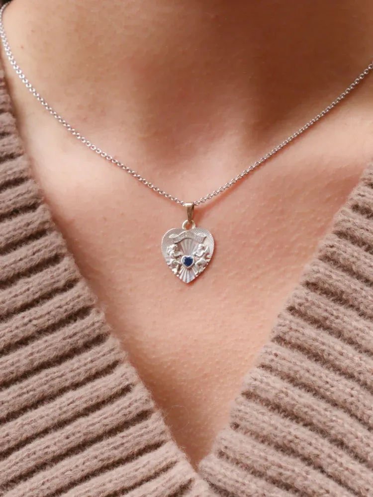 Pendentif coeur "il bat pour toi" or blanc saphir - Castafiore