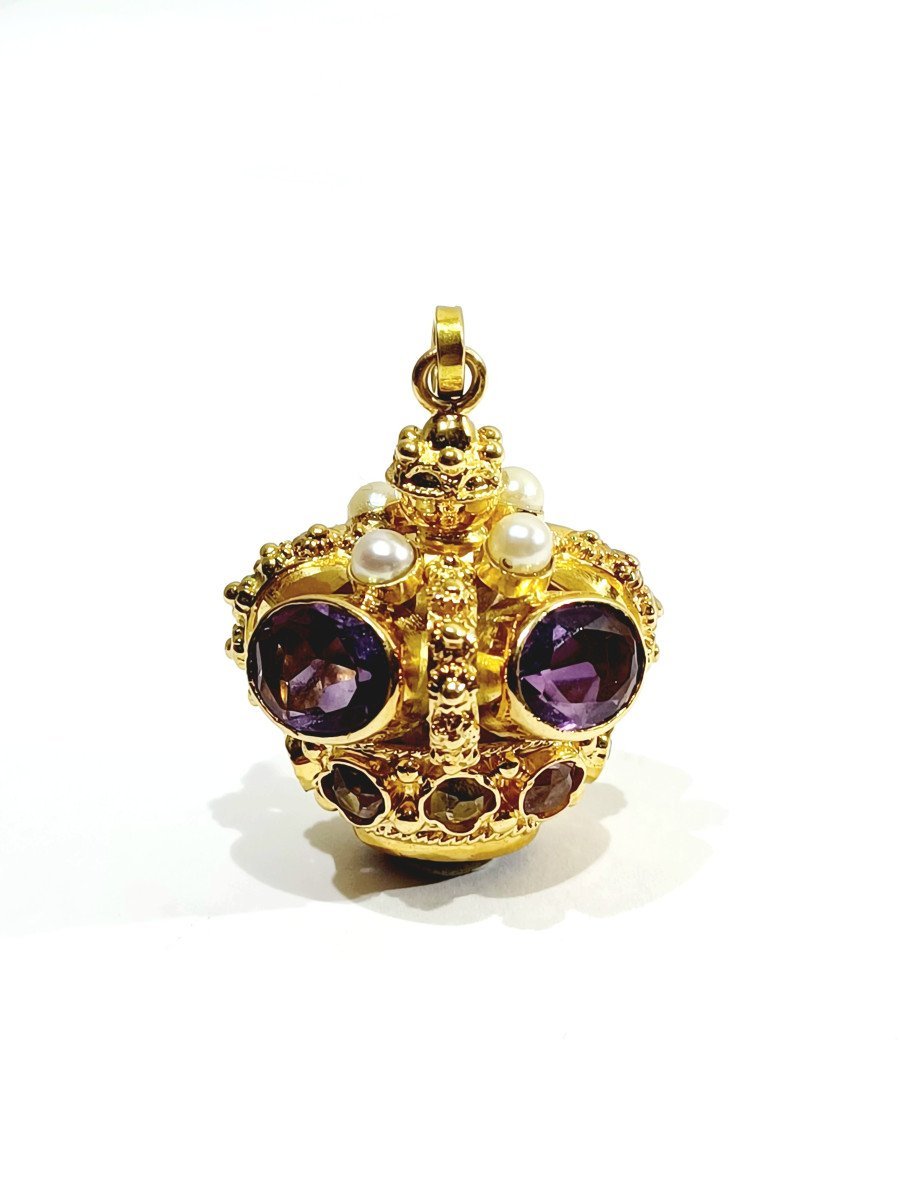 Pendentif Couronne Or Améthyste Citrine - Castafiore