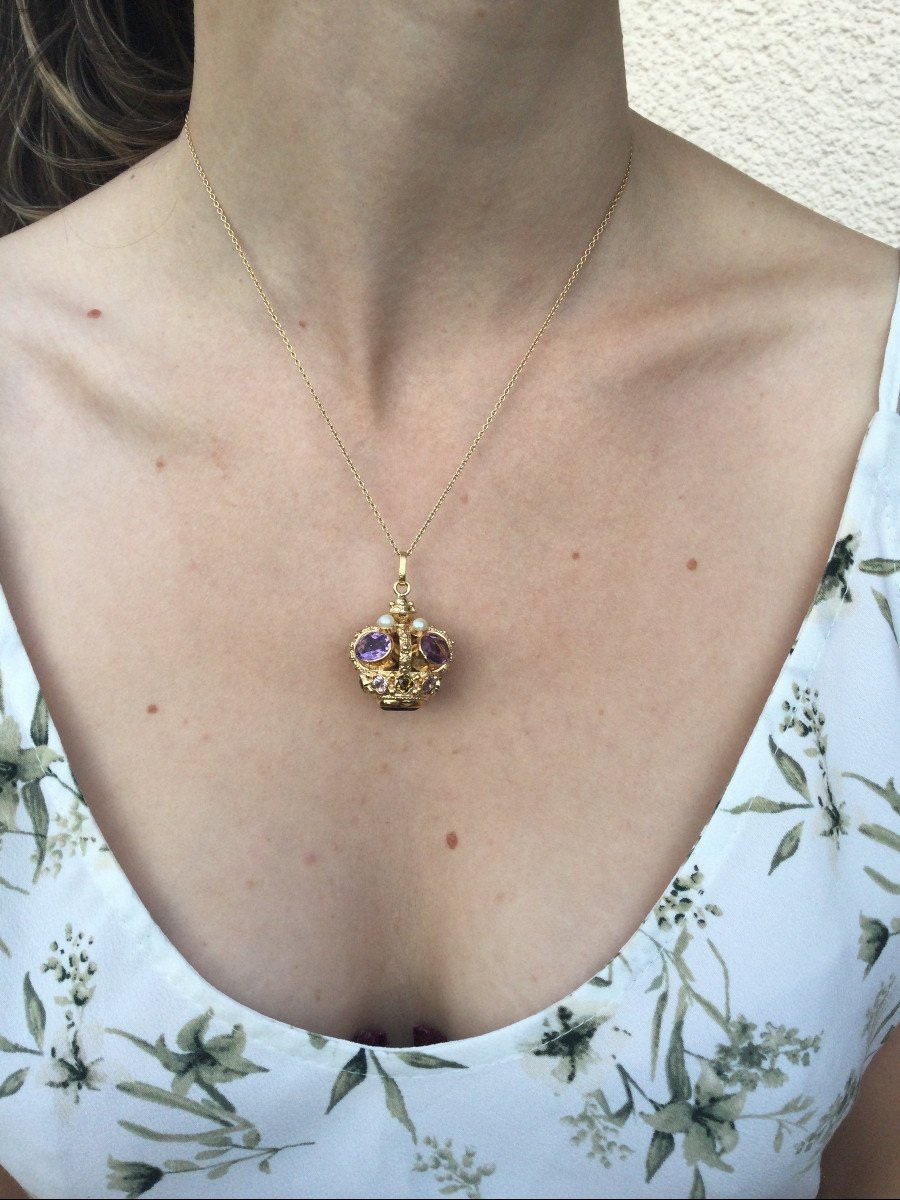 Pendentif Couronne Or Améthyste Citrine - Castafiore
