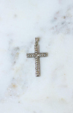 Pendentif Croix Art Déco Perles et Diamants - Castafiore