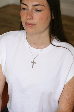 Pendentif Croix Art Déco Perles et Diamants - Castafiore