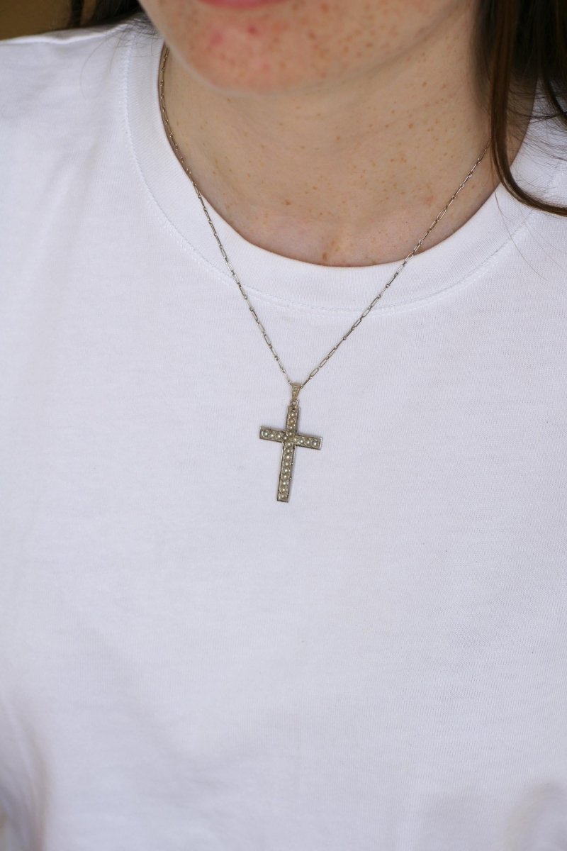 Pendentif Croix Art Déco Perles et Diamants - Castafiore