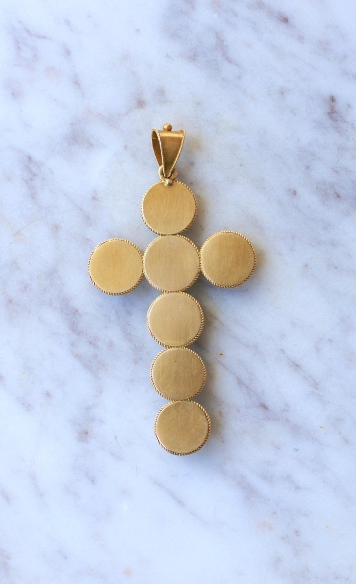 Pendentif Croix Cabochon d'Agate sur Or jaune - Castafiore