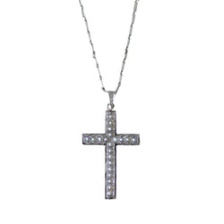 Pendentif Croix en or blanc, platine, perles et diamants - Castafiore