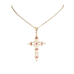 Pendentif Croix en or jaune et rubis - Castafiore