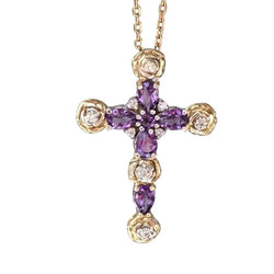 Pendentif Croix en or jaune, or blanc, améthystes, et diamants - Castafiore
