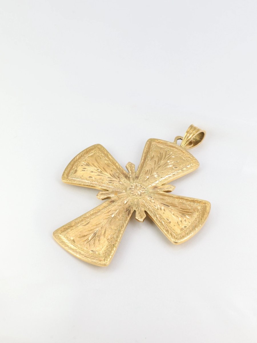 Pendentif croix pectorale or jaune émail cabochons de saphirs - Castafiore