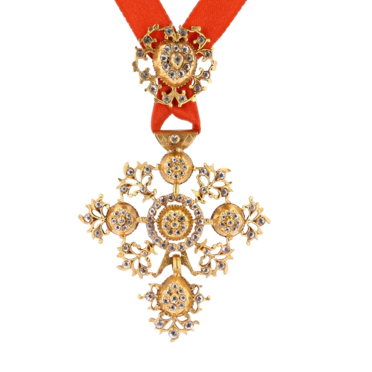 Pendentif croix régionale en or rose et strass - Castafiore