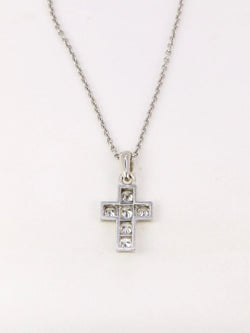 Pendentif croix vintage en or blanc et diamants taille brillant 1 ct - Castafiore