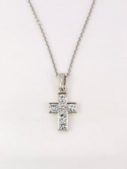 Pendentif croix vintage en or blanc et diamants taille brillant 1 ct - Castafiore