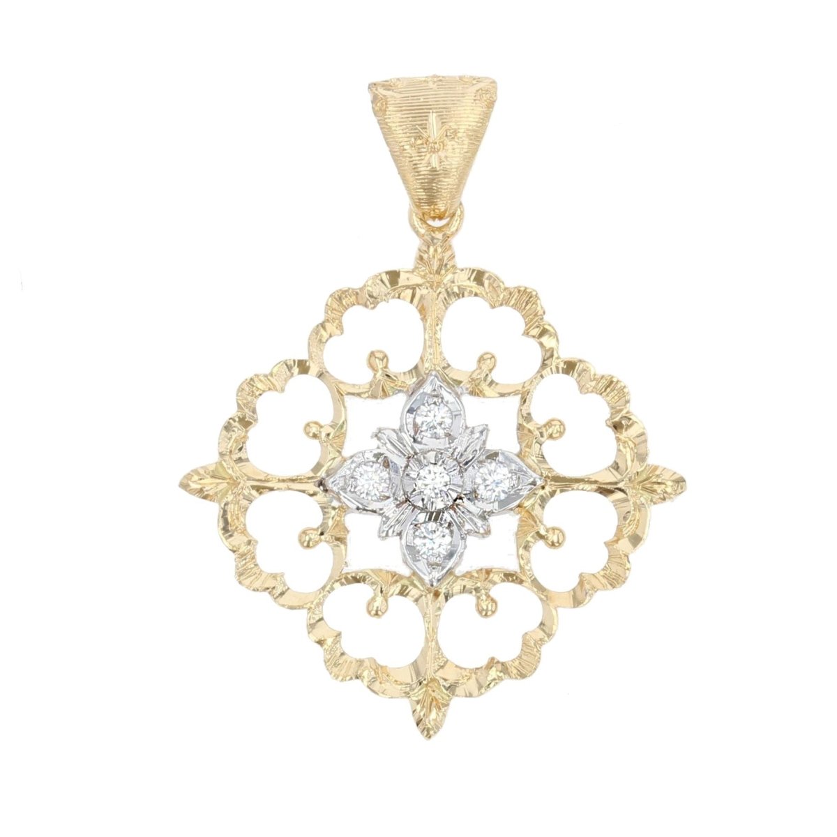 Pendentif diamants ors jaune et blanc arabesques - Castafiore