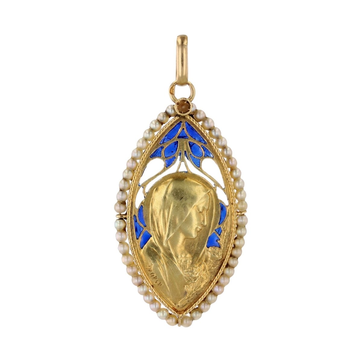 Pendentif DROPSY Médaille navette en or jaune et perles fines - Castafiore