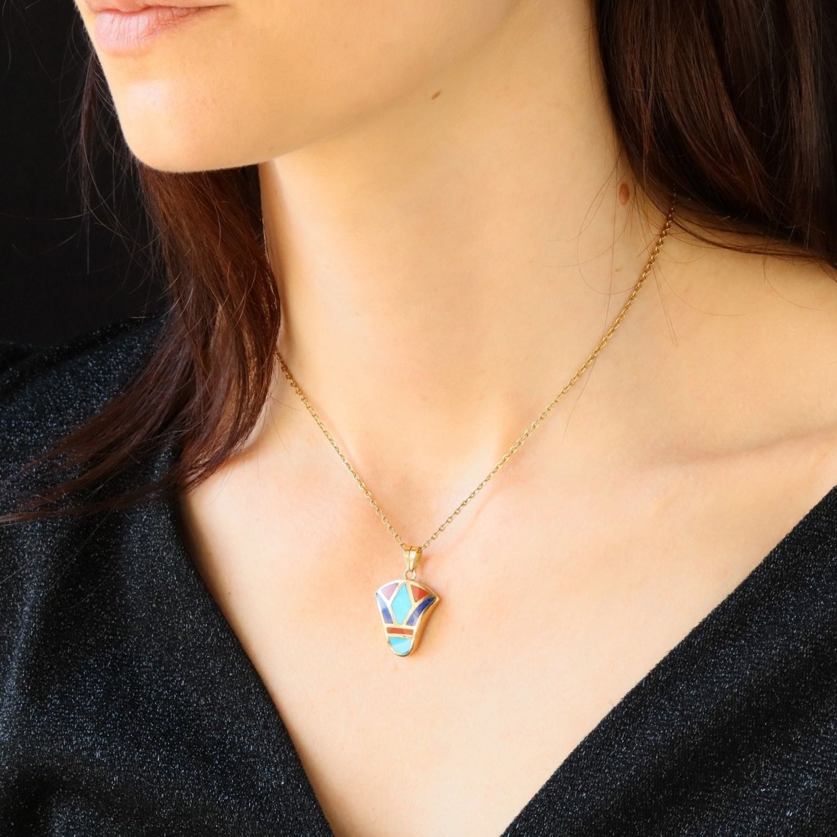 Egyptian gold enamel pendant