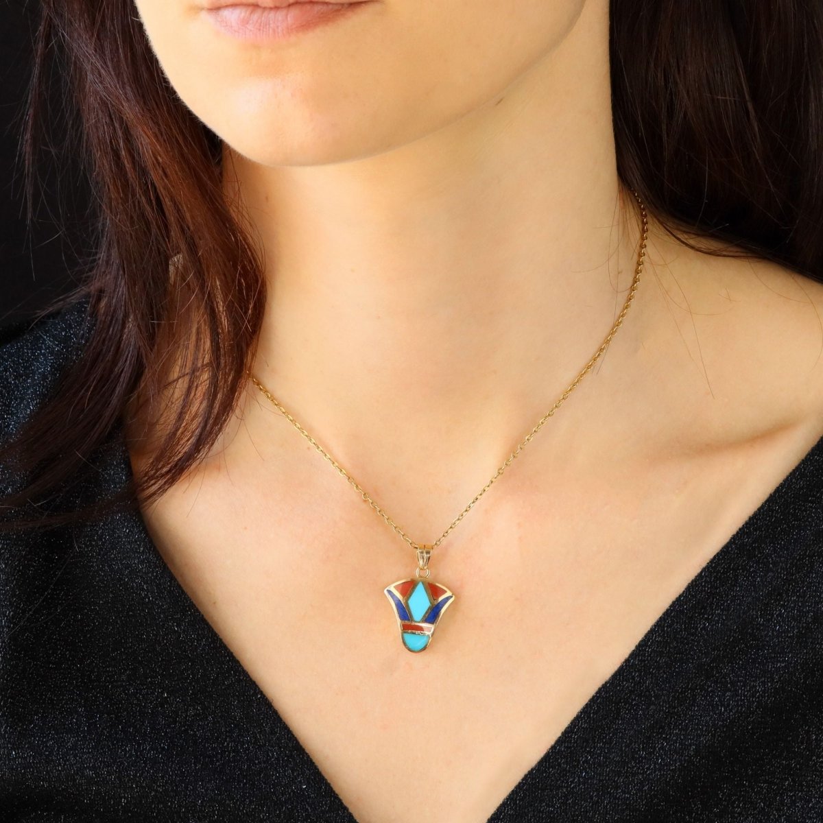 Egyptian gold enamel pendant