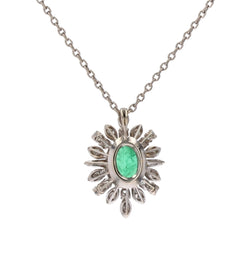 Pendentif Émeraude diamants vintage en or blanc et or jaune - Castafiore