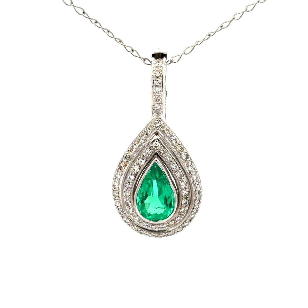 Pendentif en or blanc, émeraude et diamants - Castafiore