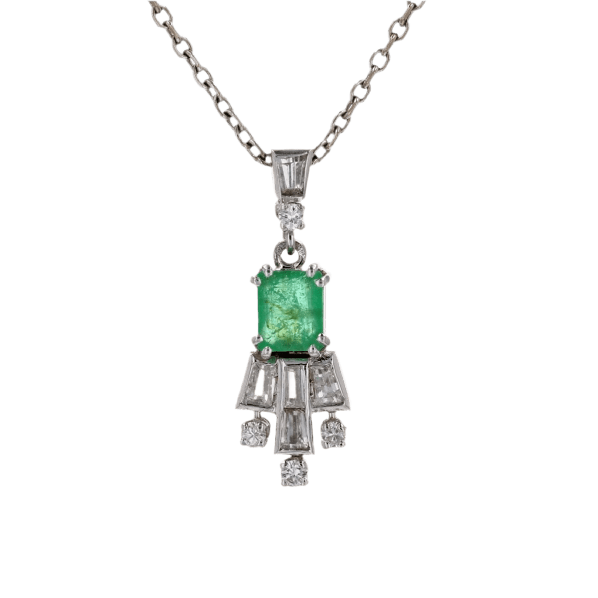 Pendentif en or blanc, émeraude et diamants - Castafiore