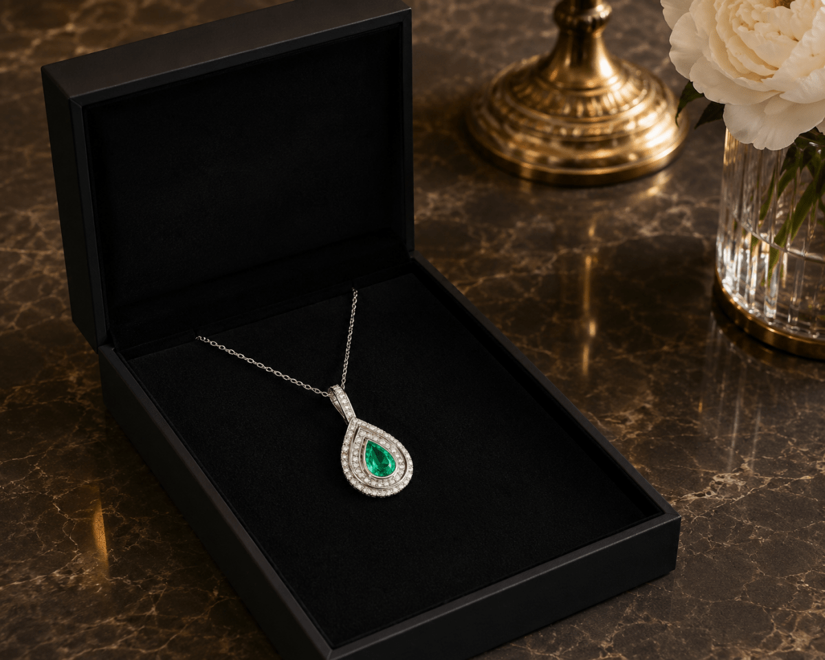 Pendentif en or blanc, émeraude et diamants - Castafiore