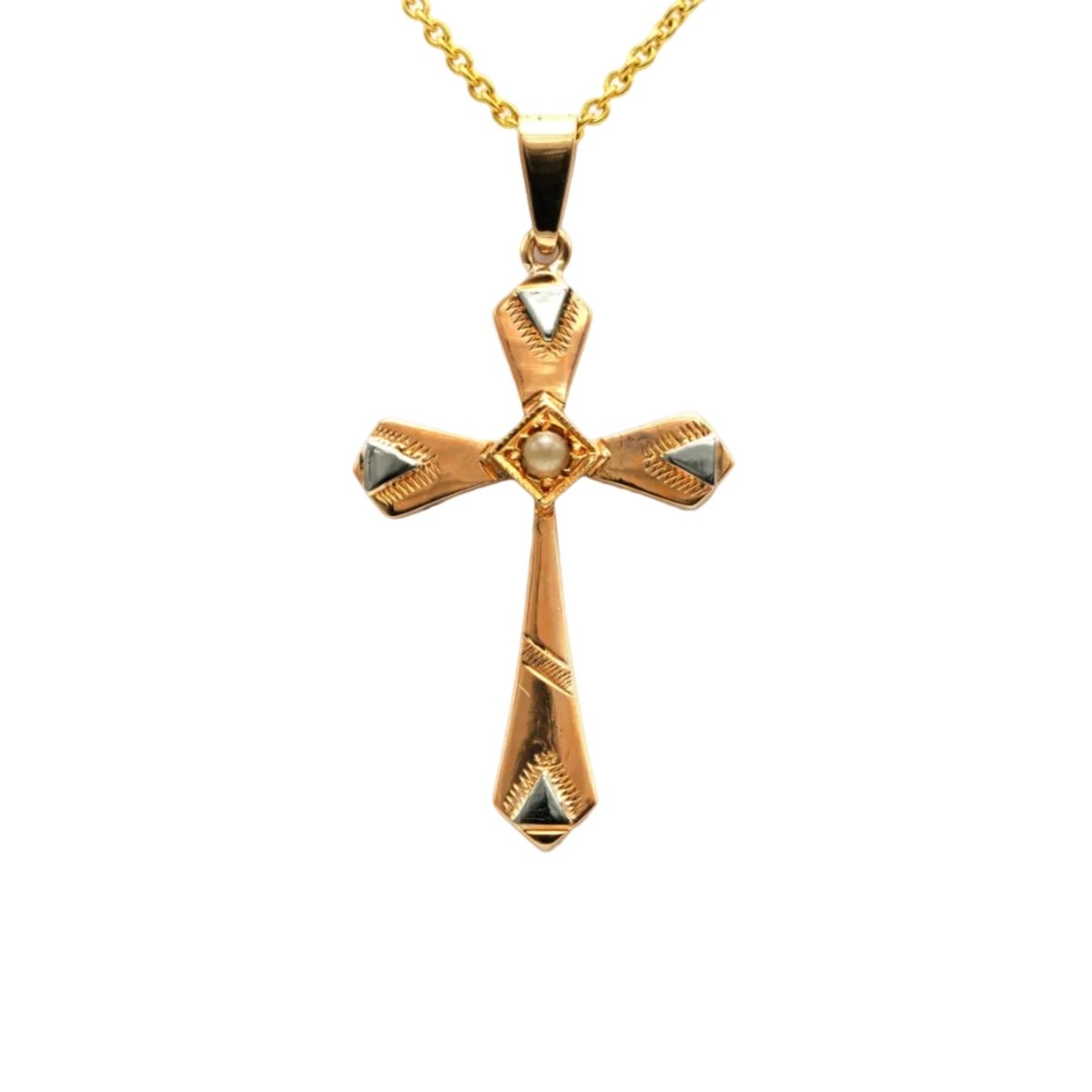Pendentif en or blanc, or jaune et perle - Castafiore