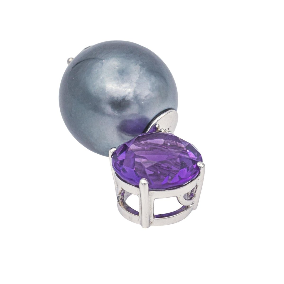 Pendentif en or blanc, perle et améthyste - Castafiore