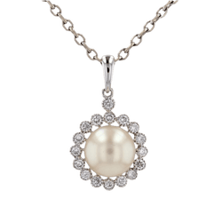 Pendentif en or blanc, perle et diamants - Castafiore